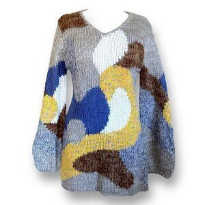 Sioni Womens Tunic Sweater Sz Medium Artsy Boho Wool Blend Bell Sleeve